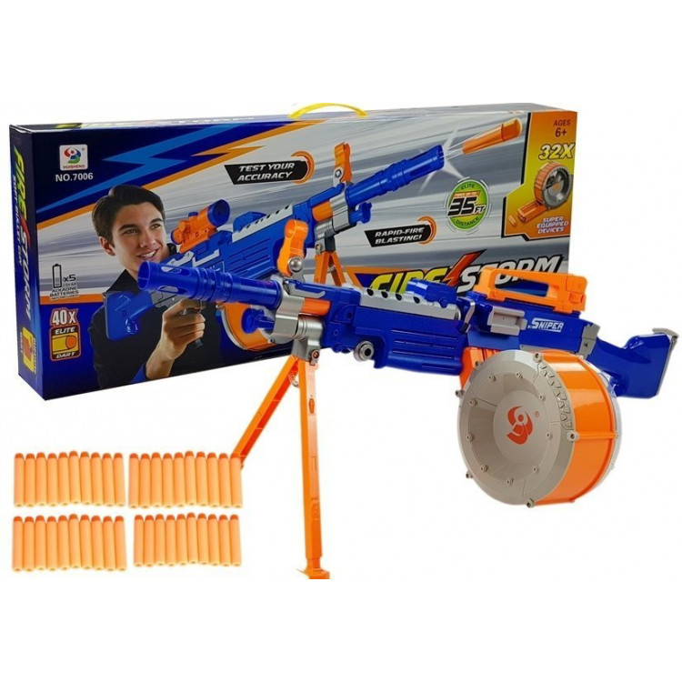 Puška s penovými nábojmi a veľkým zásobníkom - modro-oranžová